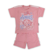Girls Cotton Pajama Set – Pink with "Smile" Print