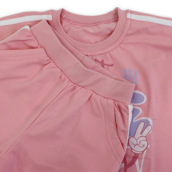 Girls Cotton Pajama Set – Pink with "Smile" Print