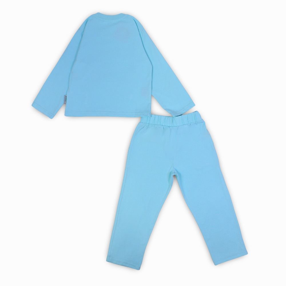 Girls Cotton Pajama Set – Aqua with Floral Print