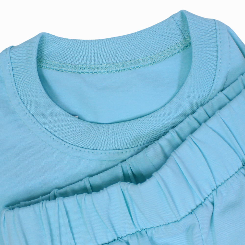Girls Cotton Pajama Set – Aqua with Floral Print