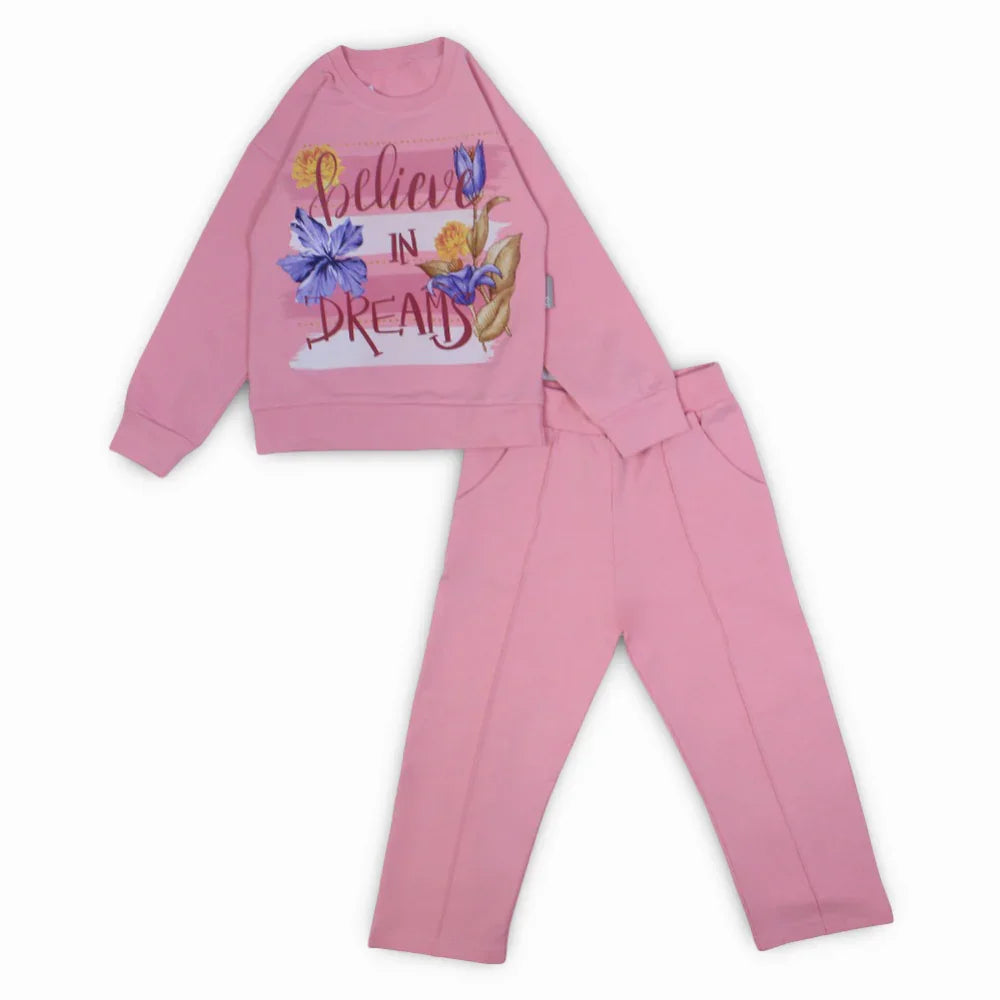 Girls Cotton Pajama Set - "Believe in Dreams" Print - Clothing