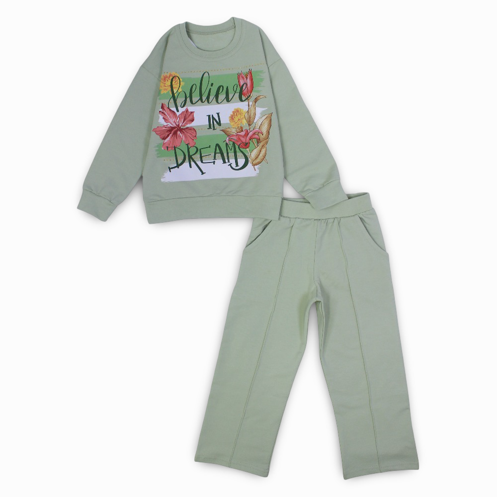 Girls Cotton Pajama Set - "Believe in Dreams" Print