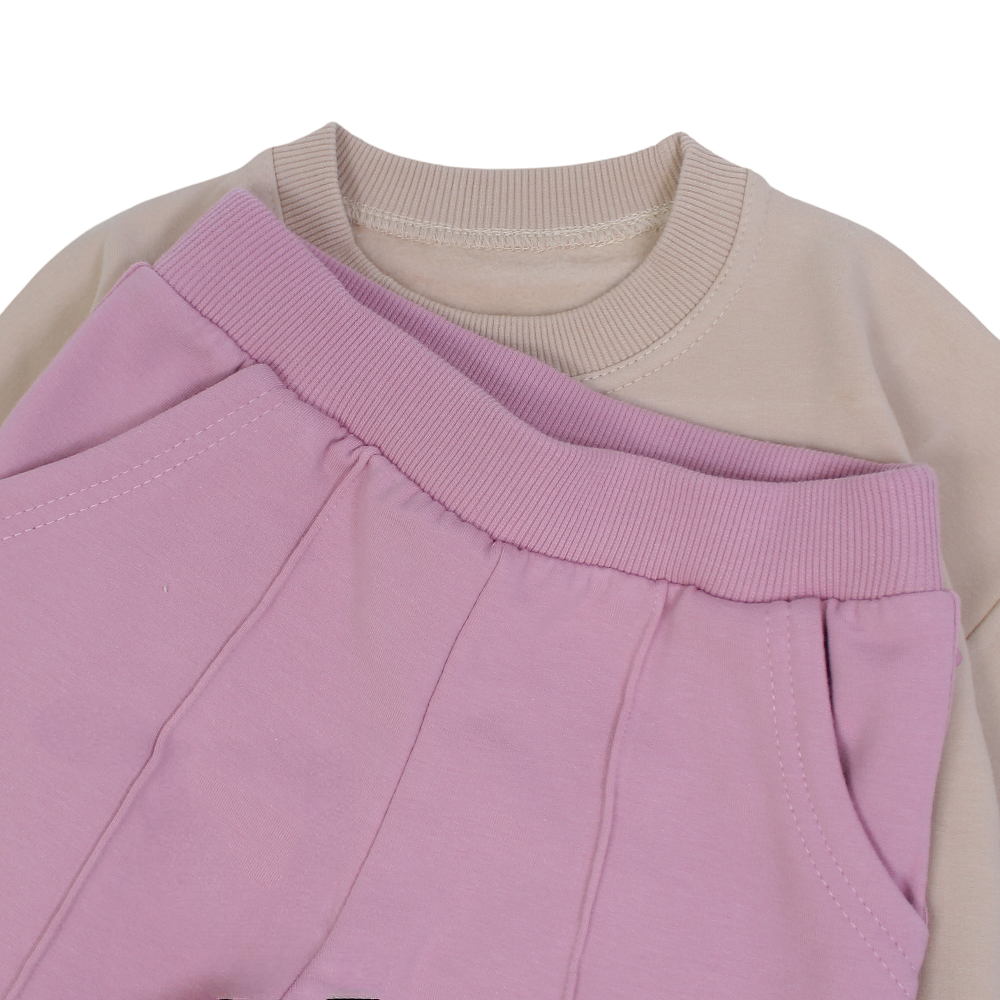 Girls Cotton Pajama Set – Beige/Dustypink with “I Love Winter” Flowers Design