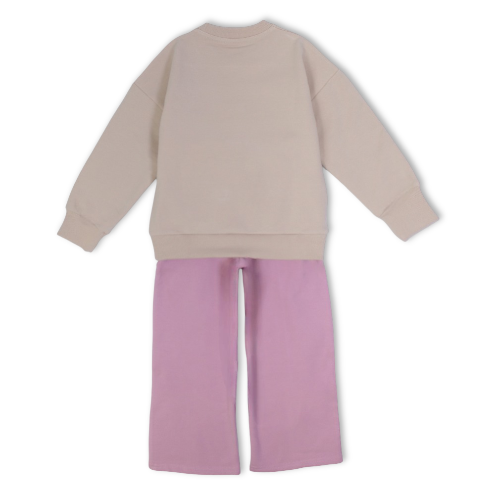 Girls Cotton Pajama Set – Beige/Dustypink with “I Love Winter” Flowers Design