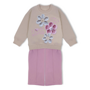 Girls Cotton Pajama Set – Beige/Dustypink with “I Love Winter” Flowers Design