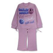 Girls Cotton Pajama Set – Pink with “Smiley World“ Print