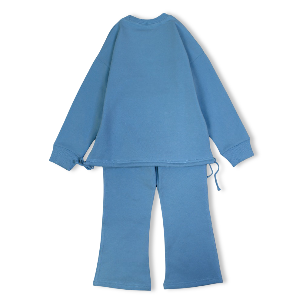 Girls Cotton Pajama Set – Aqua with “Smiley World” Print