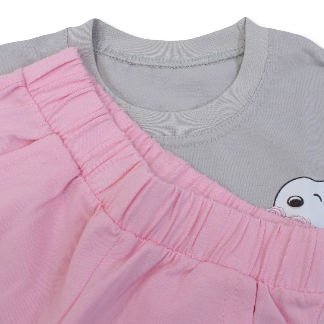 Girls Cotton Short-Sleeved Pajama – Grey with Snoopy Print
