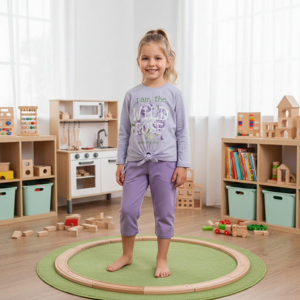 Girls Cotton Pajama Set - Wild Rose Print