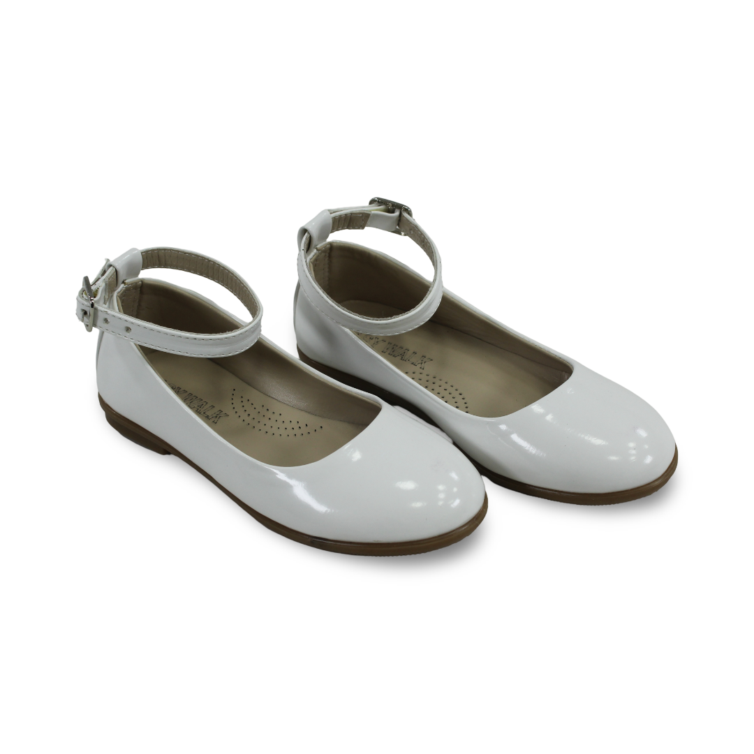 Girls Leather Ballerina – Shiny White - Clothing - Easy