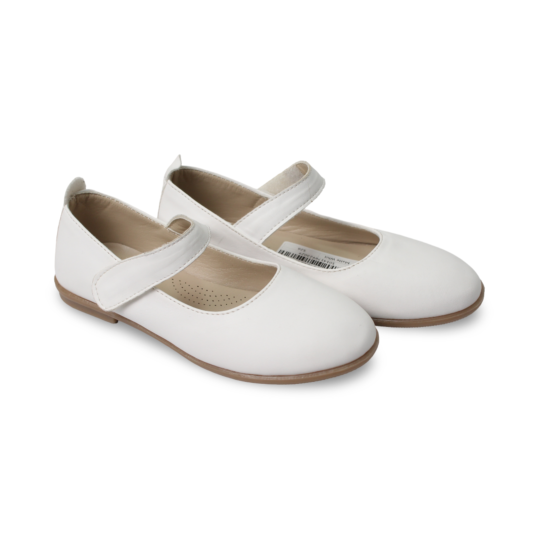 Girls Leather Ballerina – Matte White