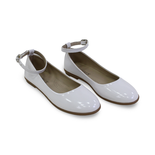Girls Leather Ballerina – White