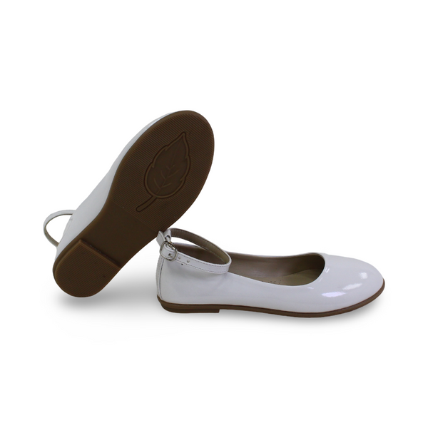 Girls Leather Ballerina – White