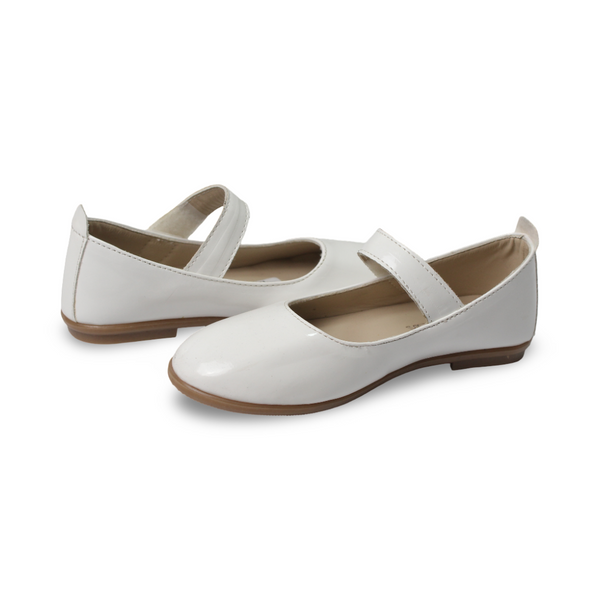 Girls Leather Ballerina – Shiny White