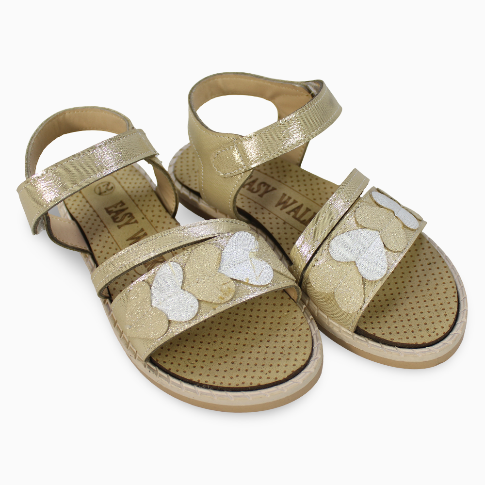 Baby Girls Leather Sandals – Hearts Detail
