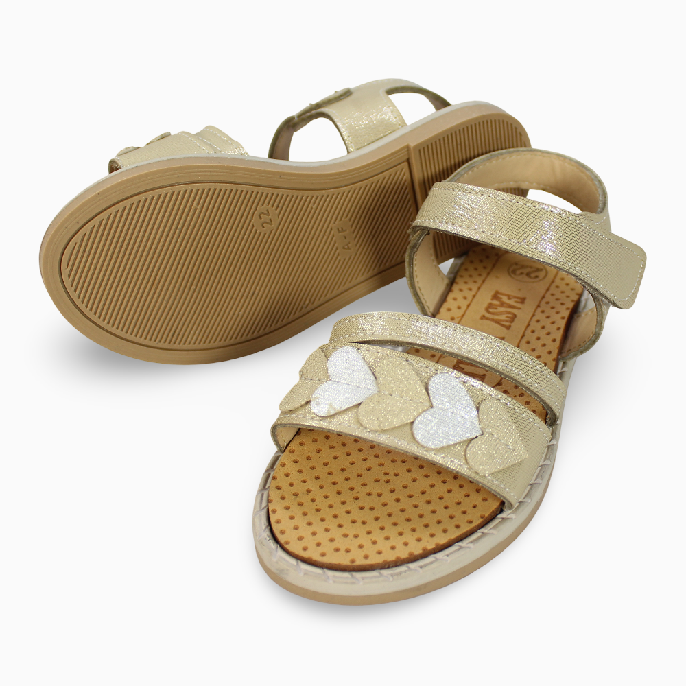 Girls Leather Sandals – Hearts Detail