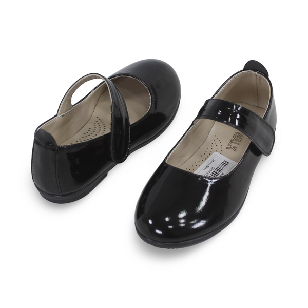 Girls Leather Ballerina – Shiny Black