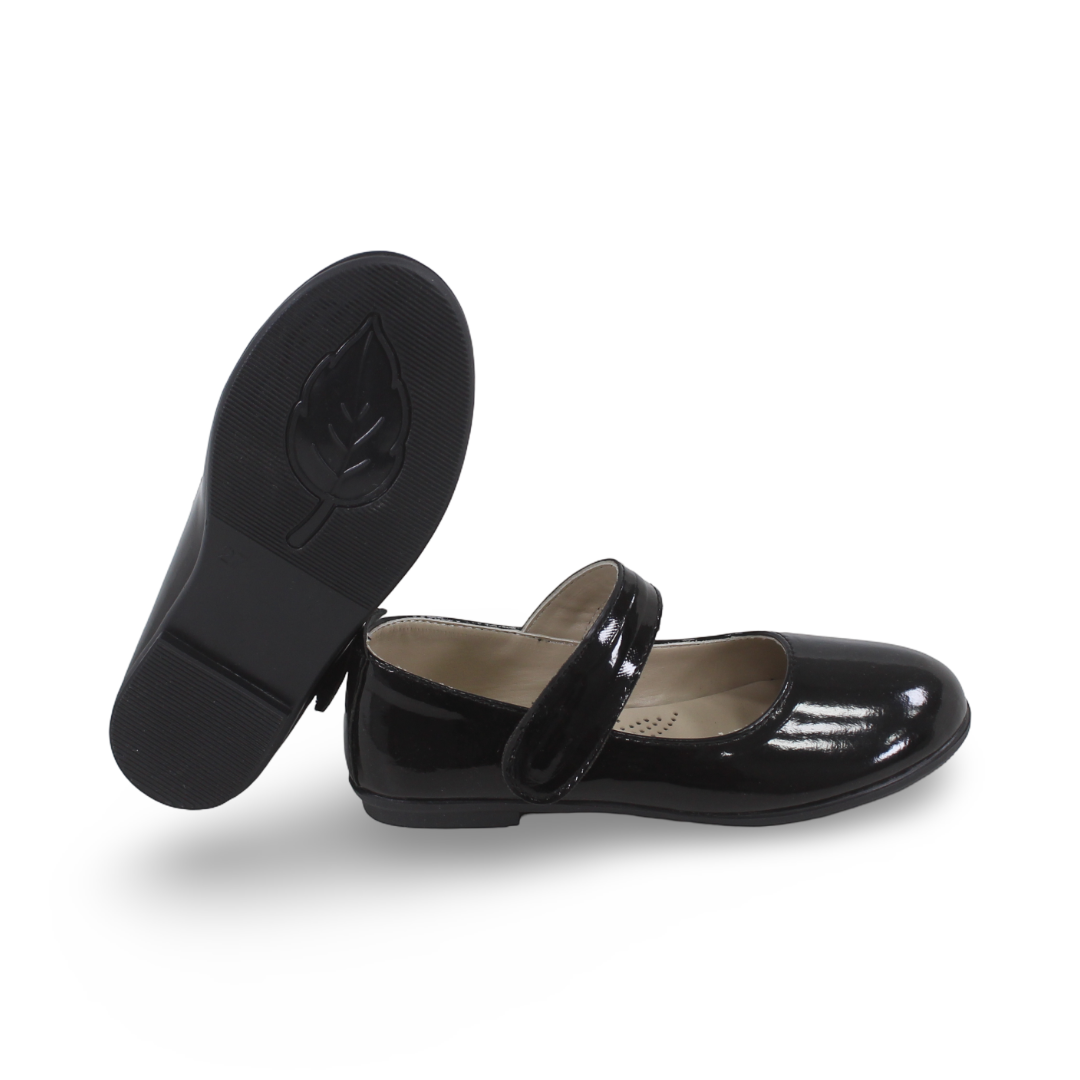 Girls Leather Ballerina – Shiny Black