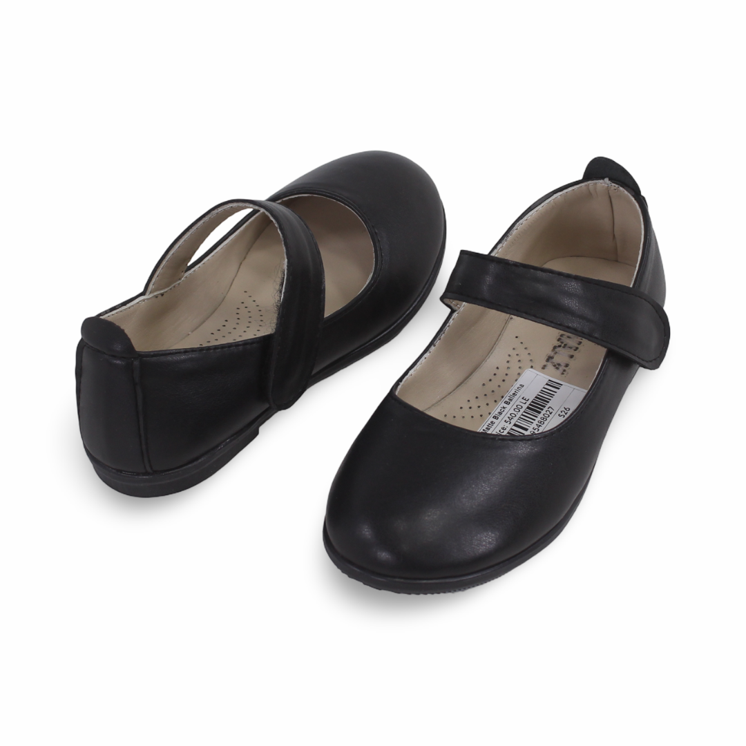 Girls Leather Ballerina – Matte Black