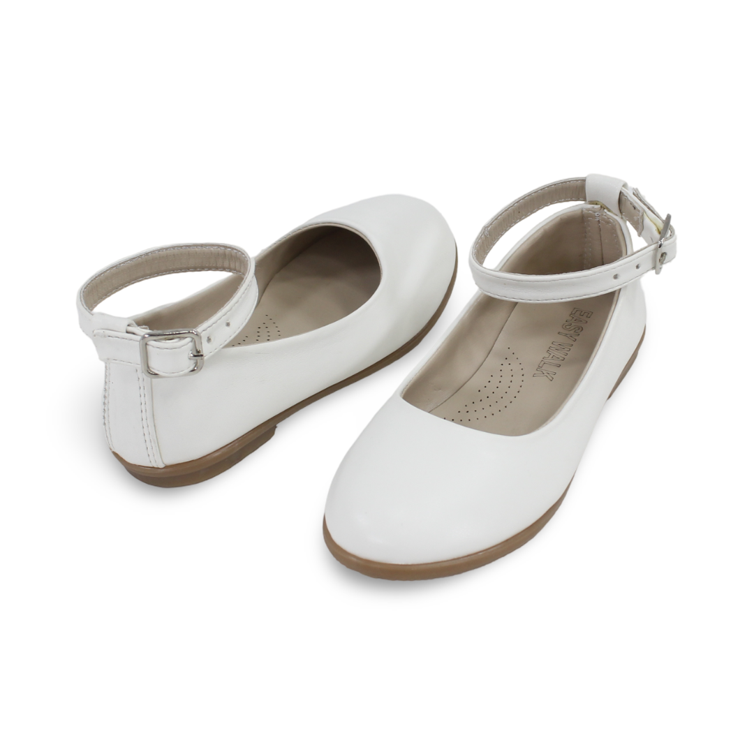 Girls Leather Ballerina – Matte White