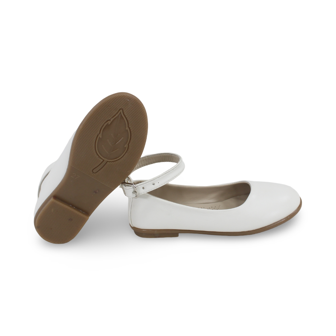 Girls Leather Ballerina – Matte White