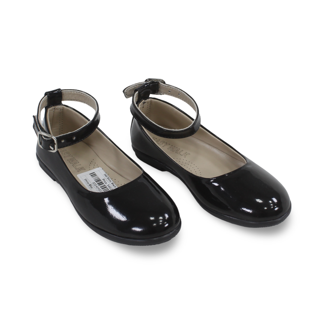 Girls Leather Ballerina – Shiny Black