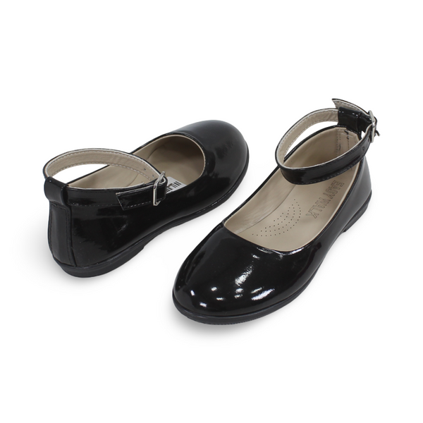 Girls Leather Ballerina – Shiny Black