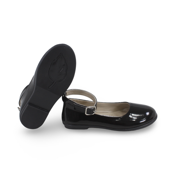 Girls Leather Ballerina – Shiny Black