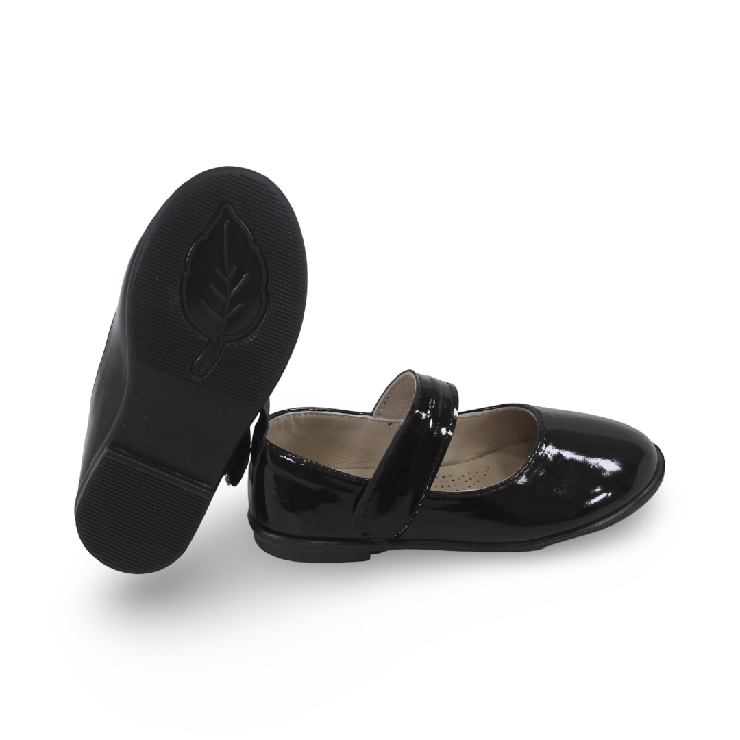 Baby Girls Leather Ballerina – Shiny Black