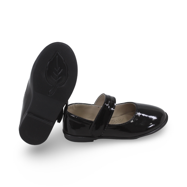 Baby Girls Leather Ballerina – Shiny Black