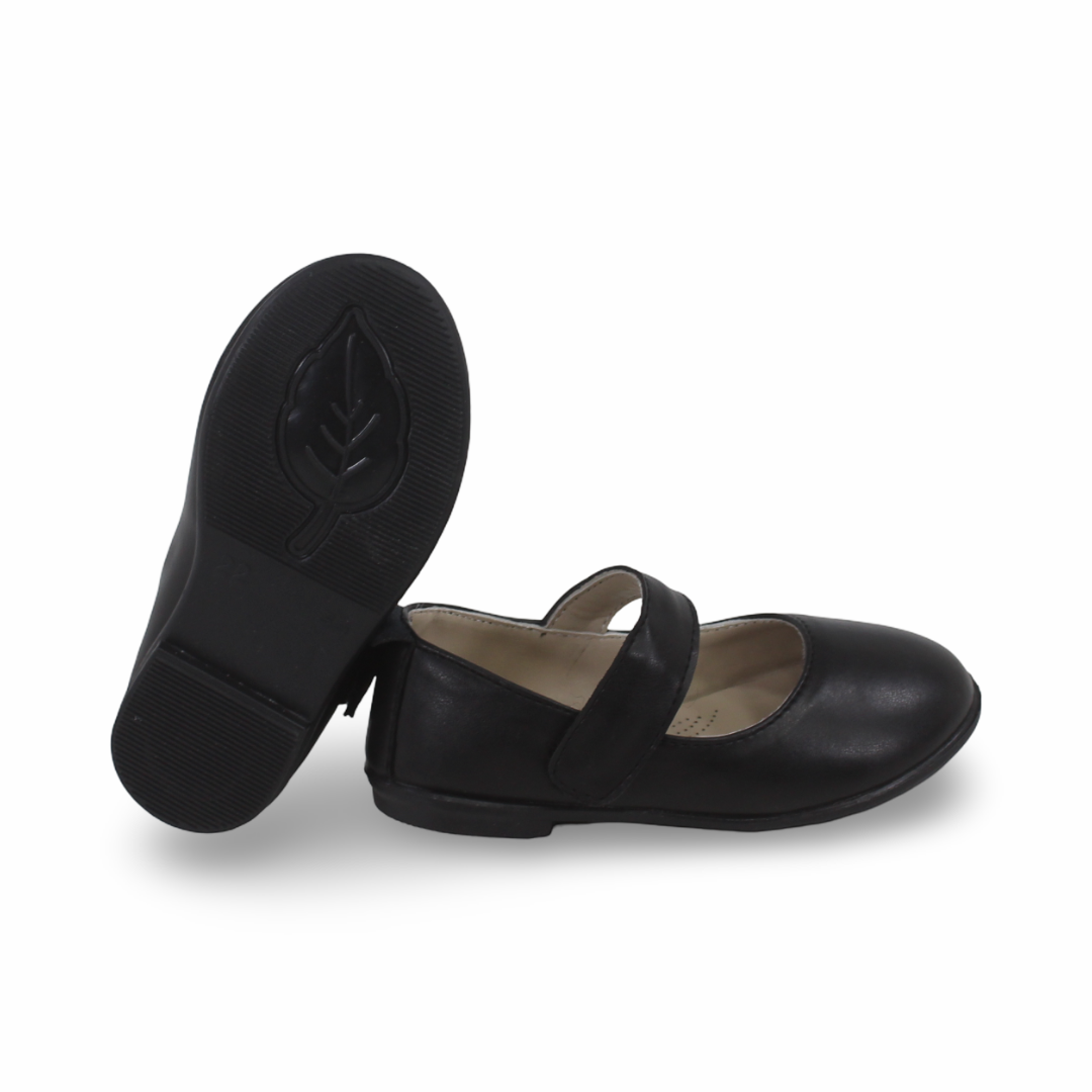 Baby Girls Leather Ballerina – Matte Black