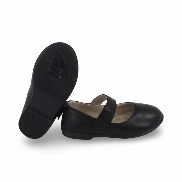 Baby Girls Leather Ballerina – Matte Black