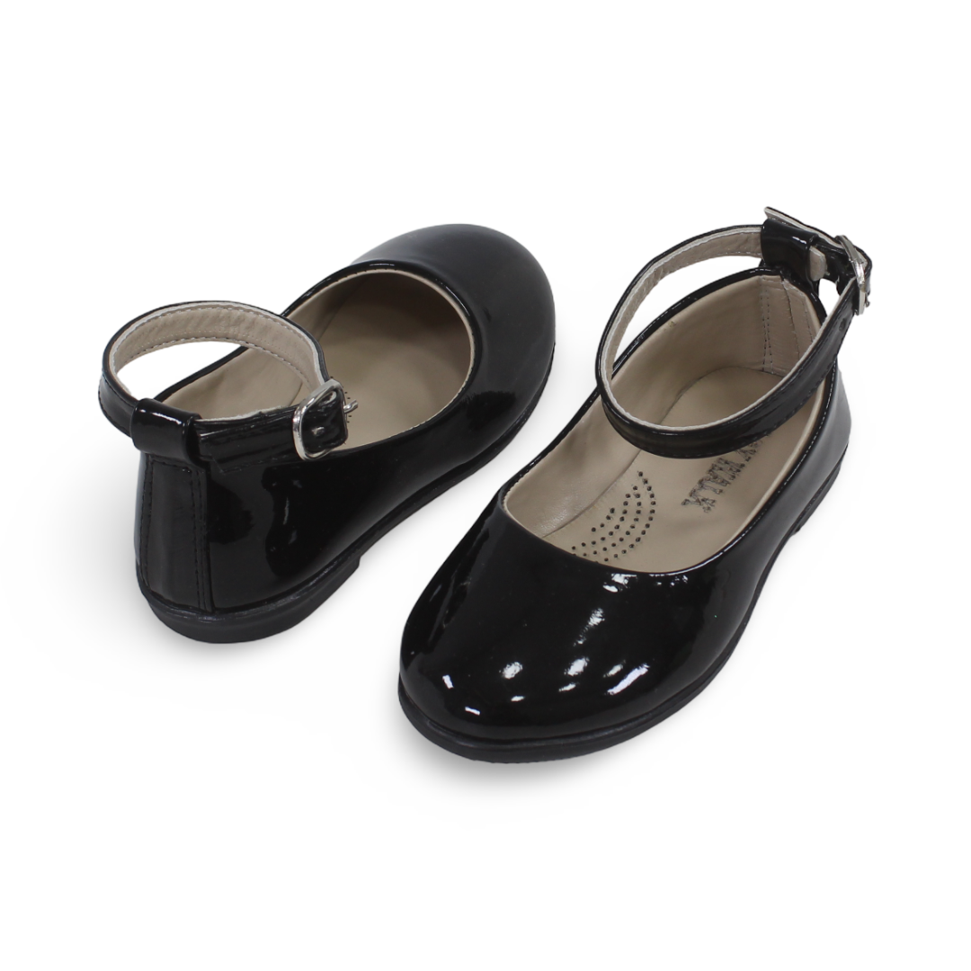 Baby Girls Leather Ballerina – Shiny Black