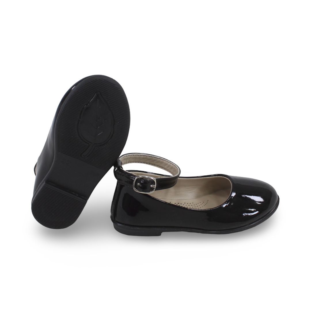 Baby Girls Leather Ballerina – Shiny Black