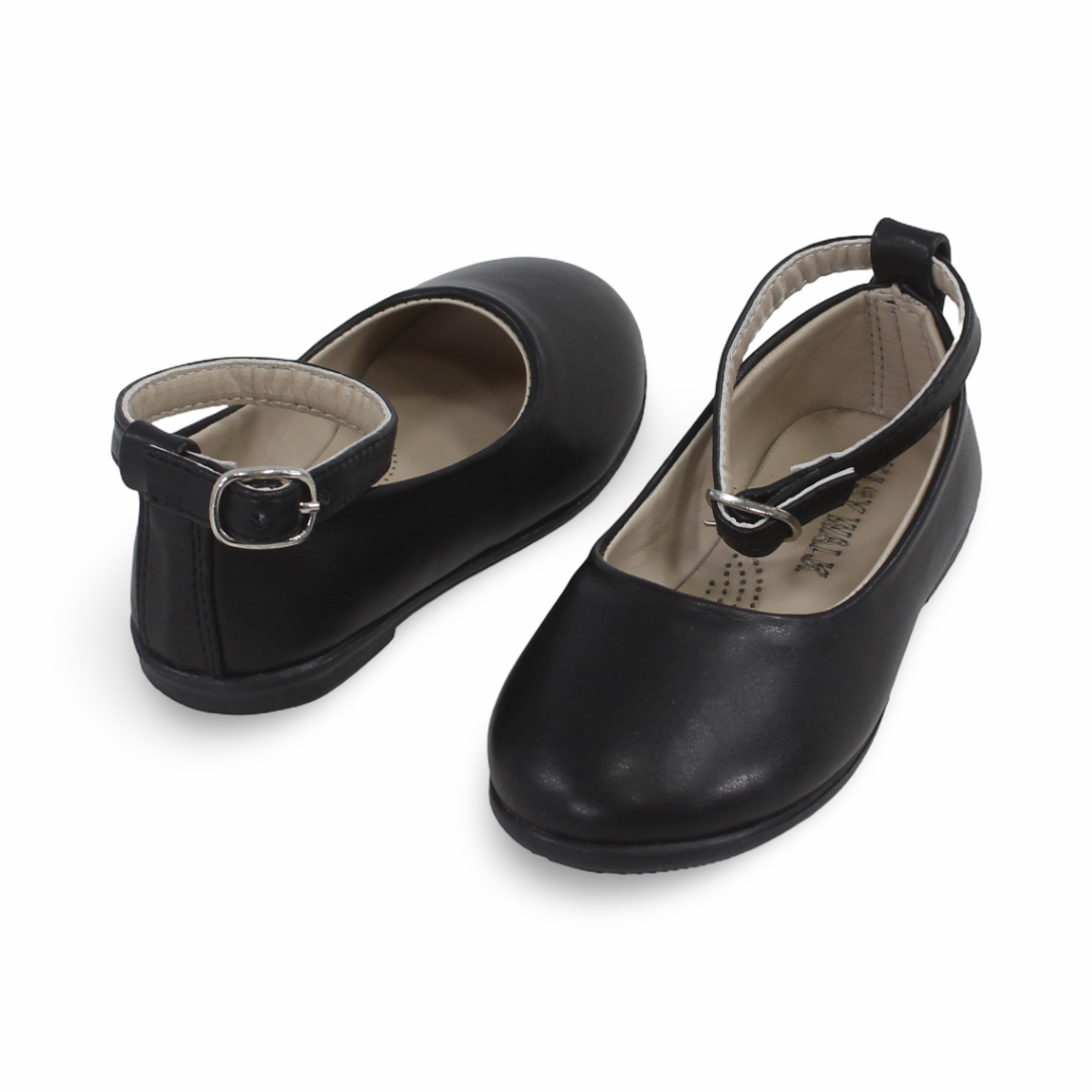 Baby Girls Leather Ballerina – Matte Black