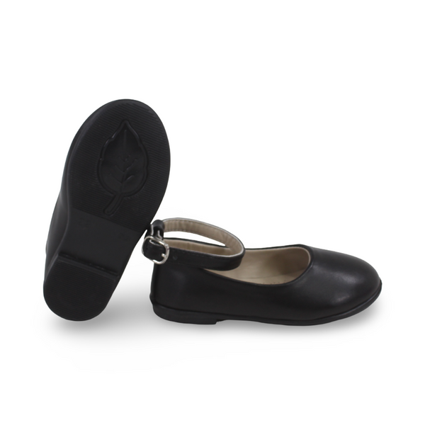 Baby Girls Leather Ballerina – Matte Black
