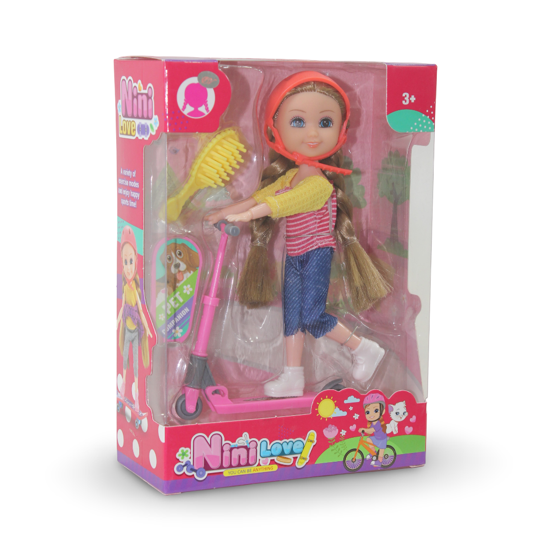 Nini Love Sports Doll with Scooter and Hairbrush Playset
