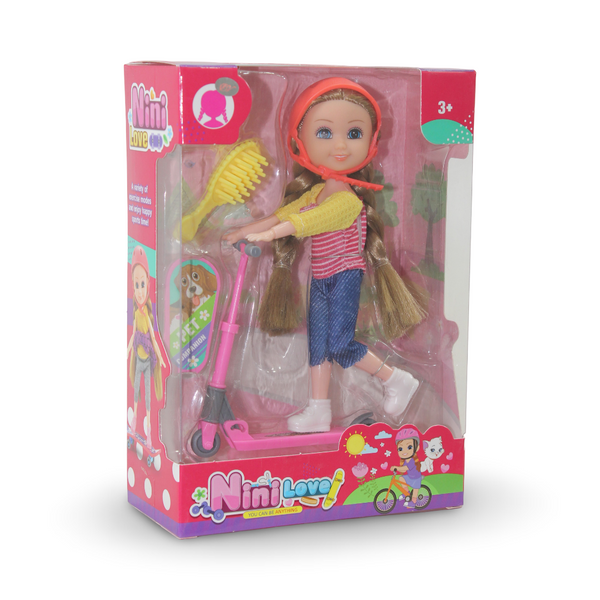Nini Love Sports Doll with Scooter and Hairbrush Playset