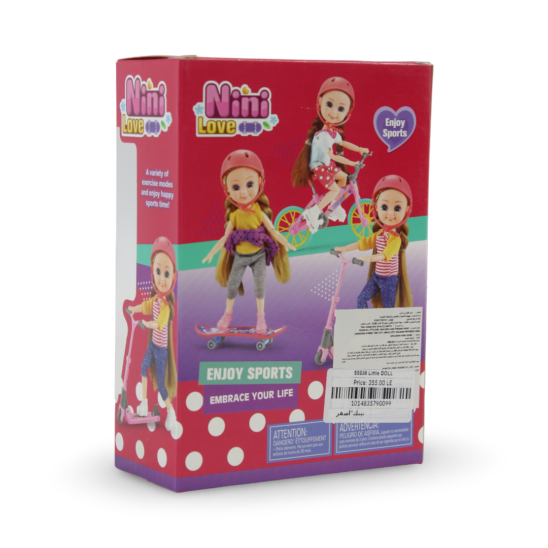 Nini Love Sports Doll with Scooter and Hairbrush Playset