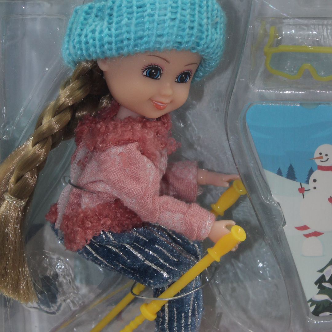 Nini Love Winter Sports Doll with Skis and Poles Set