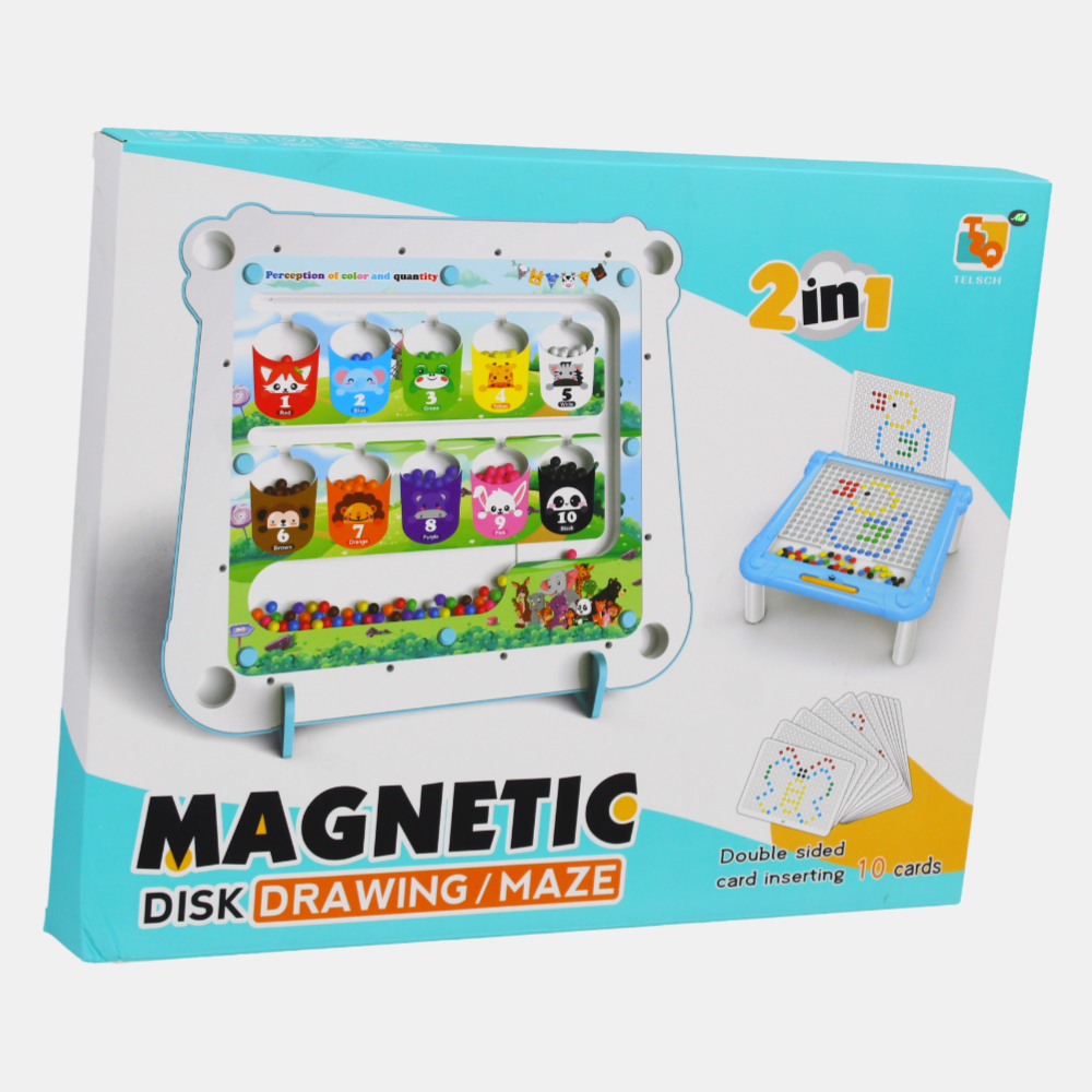 2-in-1 Educational Board – Magnetic Disk Drawing & Maze