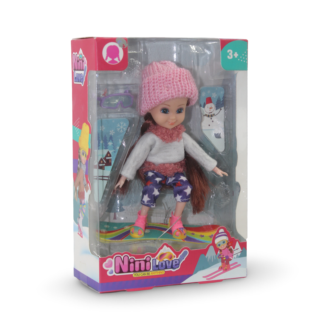Nini Love Winter Ski Doll with Snowboard Accessories