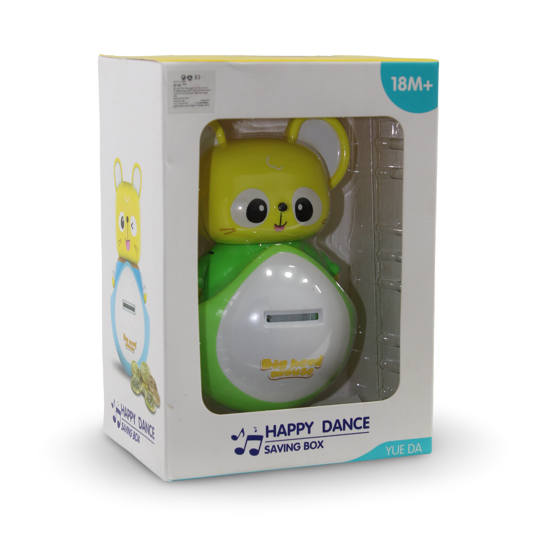 Happy Dance Saving Box (Big Head Mouse Coin Toy) – Green & Yellow