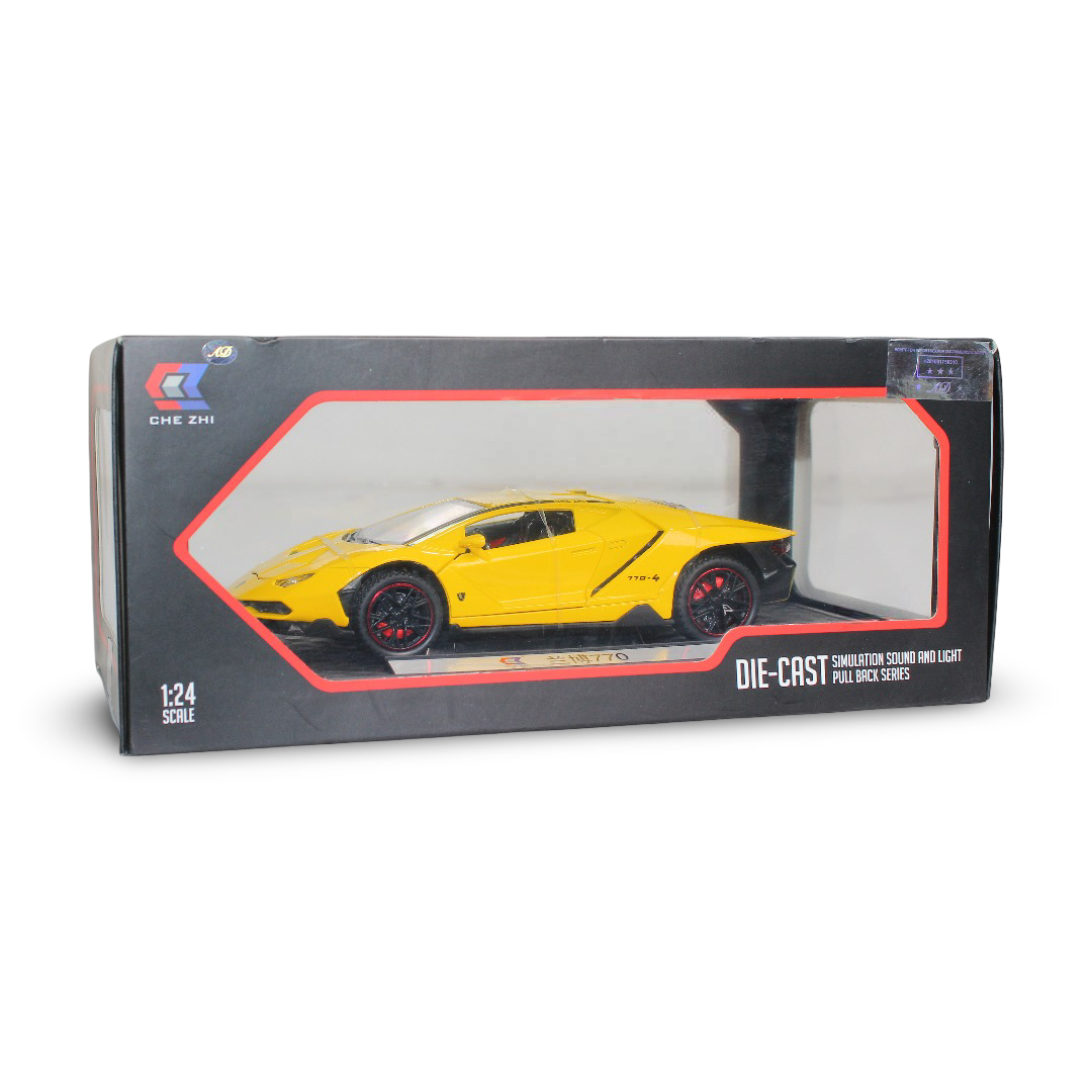 Che Zhi سيارة Lamborghini بمقياس 1:24 من الزنك (فتح الباب وإضاءة وأصوات) - أصفر