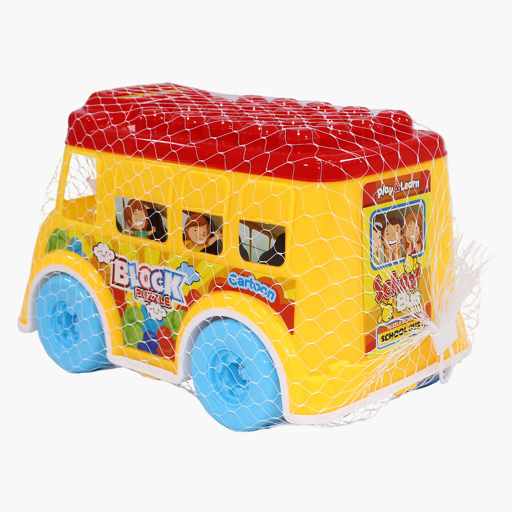 School Bus Blocks Set - Yellow Buildable Toy for Kids (3+)