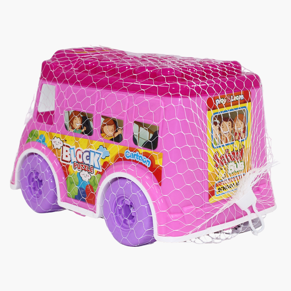 School Bus Blocks Set - Pink Buildable Toy for Kids (3+)