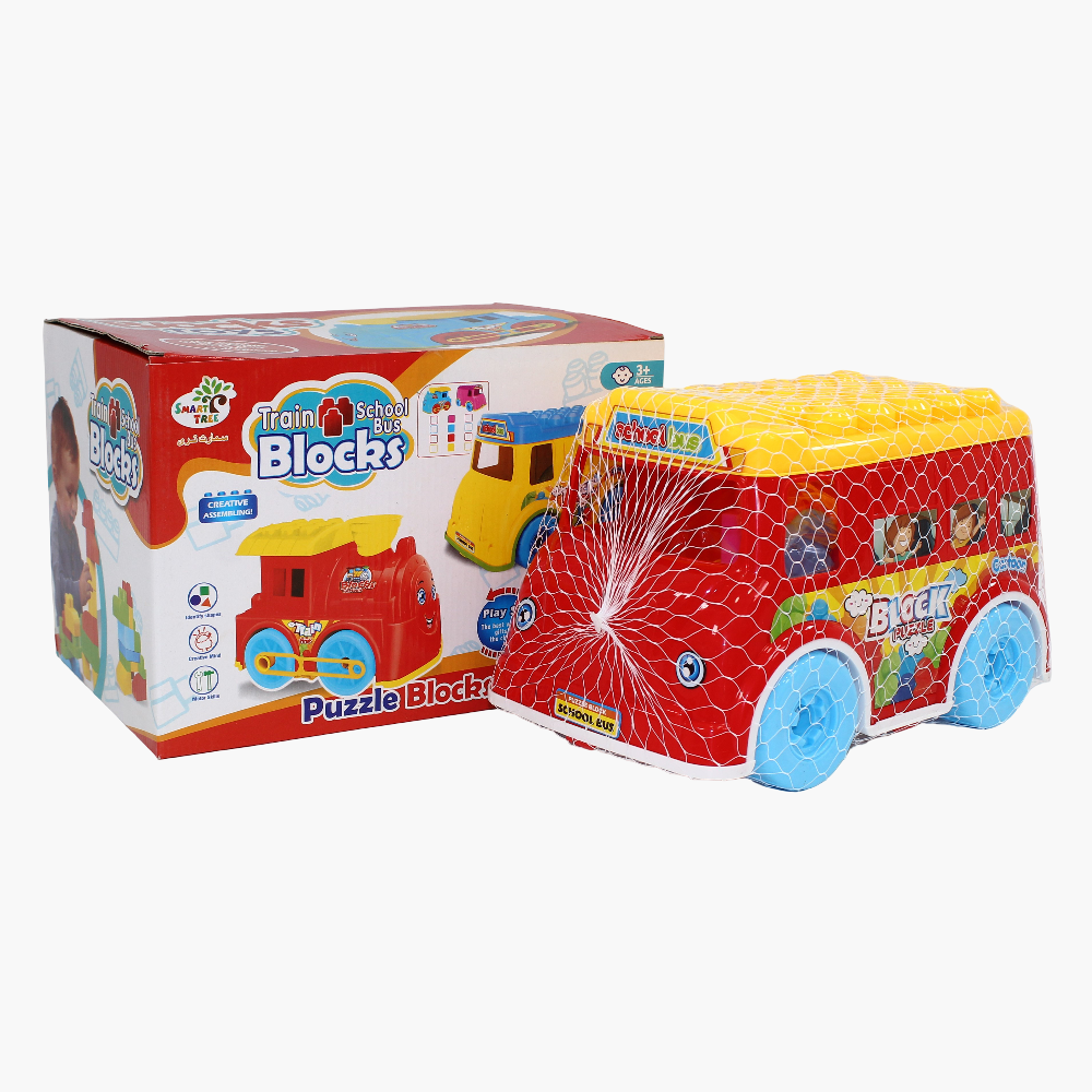 School Bus Blocks Set - Red Buildable Toy for Kids (3+)