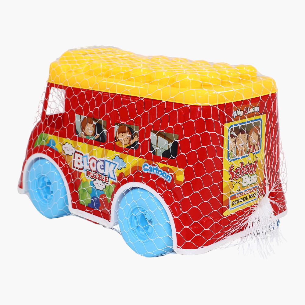 School Bus Blocks Set - Red Buildable Toy for Kids (3+)