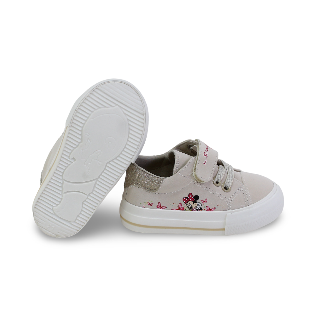 Baby Girls Leather Sneakers – Beige with Minnie Mouse Print
