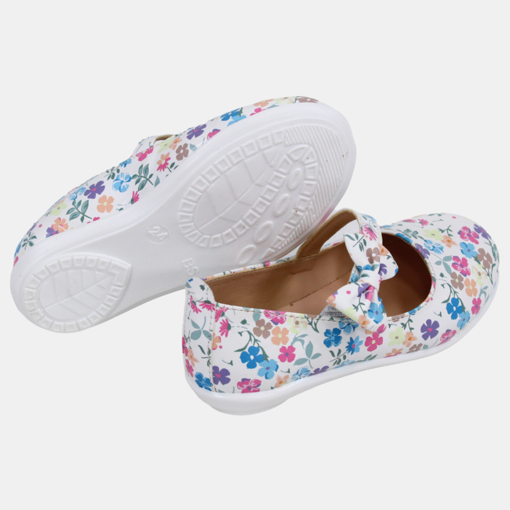 Baby Girls Leather Shoes – White with Colorful Floral Detail